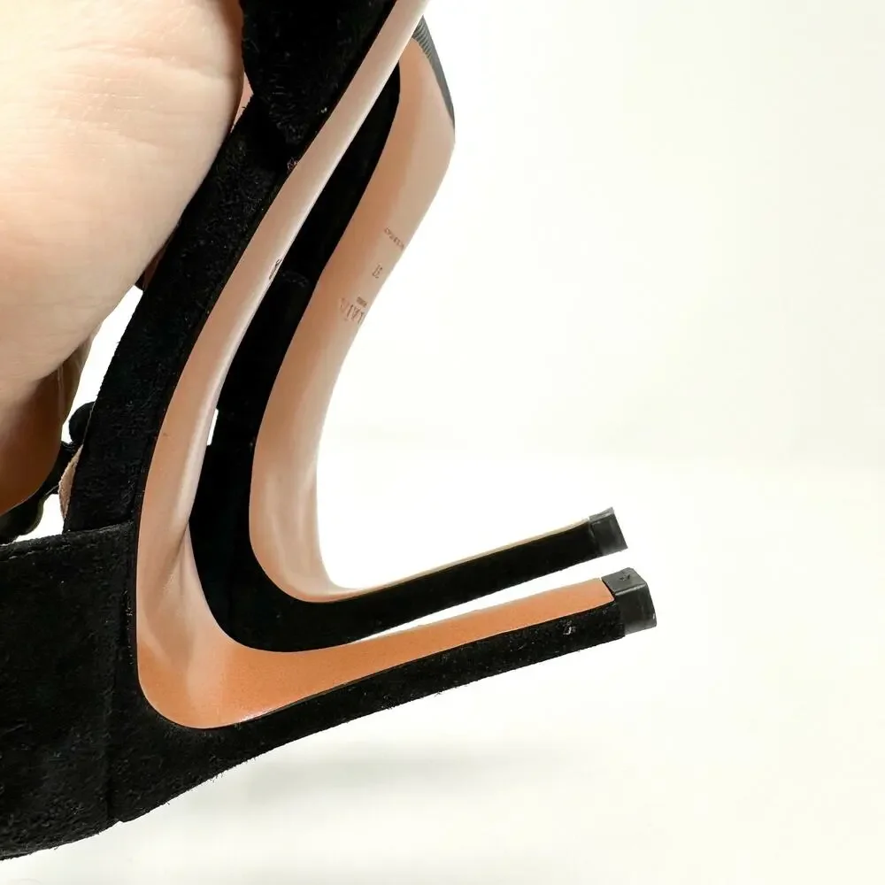 Alaia Bombe Heels Sandals Shoes Black Suede Ankle Strap EU 37 US 6.5